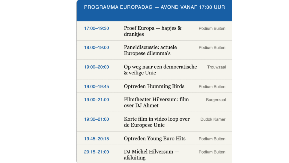 Programma Europadag vanaf 17.00 uur