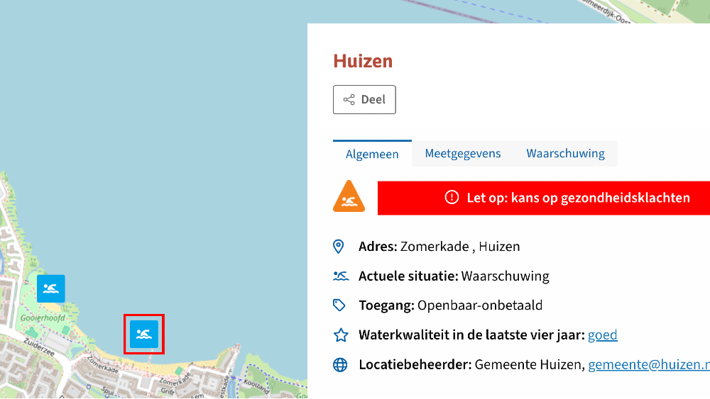 Waarschuwing zwemwater op zwemwater.nl